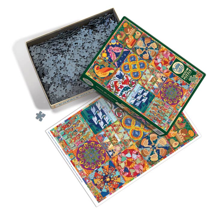Outset Games and Cobble Hill Puzzles - Wholesale Puzzle - Adult - Twelve Days of Christmas Quilt 1000pc puzzle