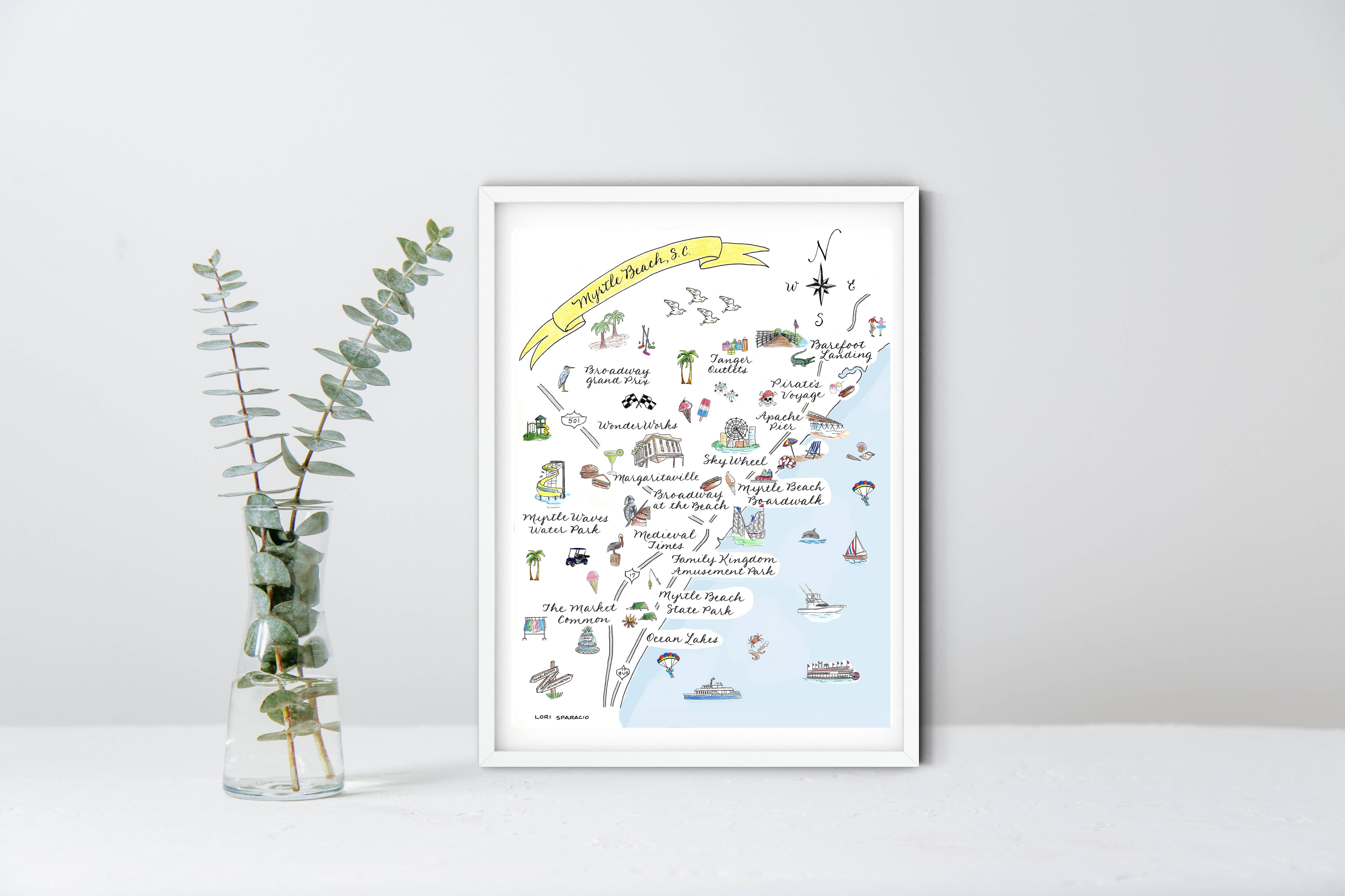 The Write Occasion Calligraphy - Wholesale Art Print - Myrtle Beach, SC Matted Map print - Unframed
