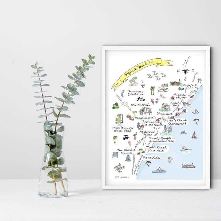 The Write Occasion Calligraphy - Wholesale Art Print - Myrtle Beach, SC Matted Map print - Unframed 0