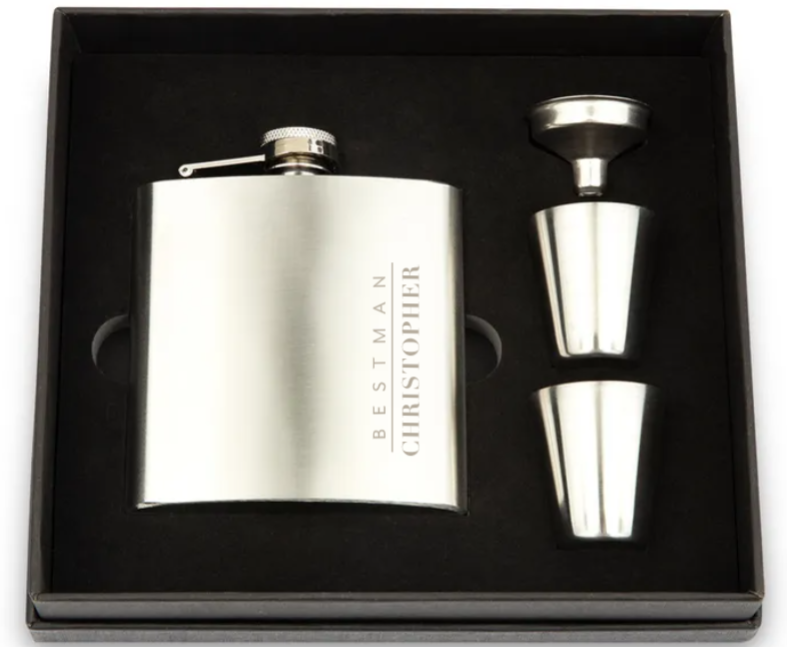 Weddingstar Inc. - Vente Flasque - Coffret cadeau Hip Flask en acier inoxydable - Vertical Best Man5