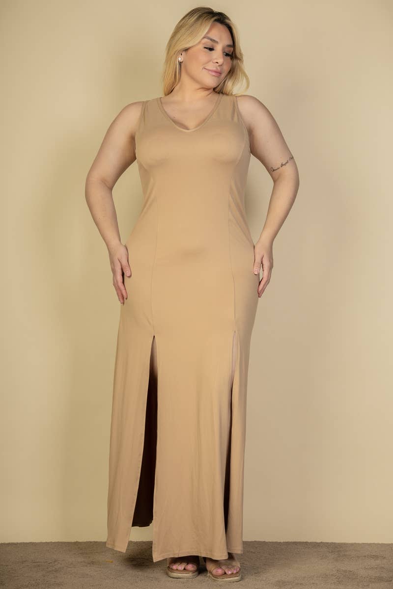 CAPELLA APPAREL - Vente Robe – femme - Robe maxi à encolure plongeante et fente sur les cuisses de grande taille13