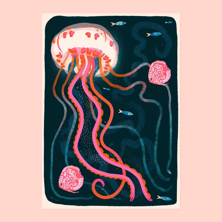 Nat Carroll - Vente Affiche d'art - Méduse vibrante — Impression artistique, décoration murale représentant un animal marin