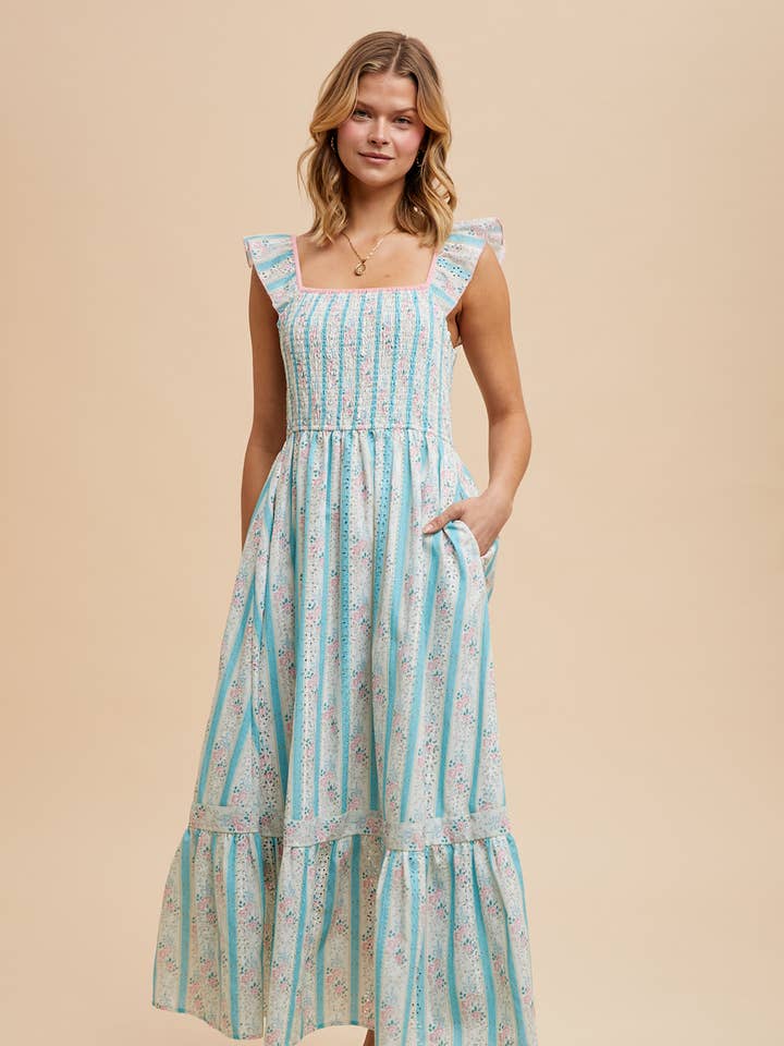 SMOCKED CONTRAST FLORAL DRESS for wholesale by In Loom