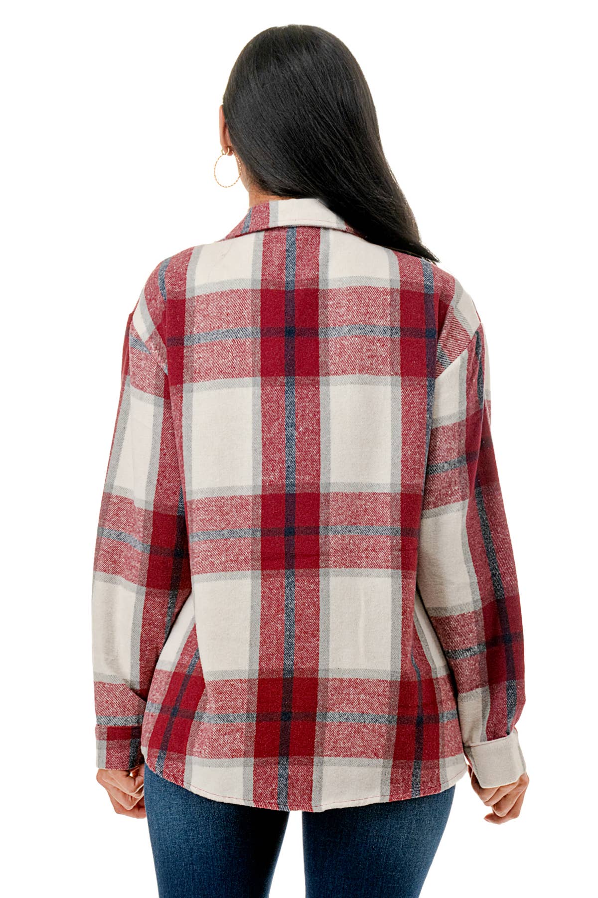 Color 5 - Wholesale Shirt Jacket/Shacket - Women's - Red plaid oversize shacket flannel jacket shirt w/pockets1