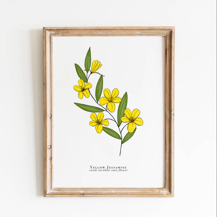 Estampado de flores de Carolina del Sur | Estampado de jazmín amarillo para venta al por mayor de Erika Layne Art