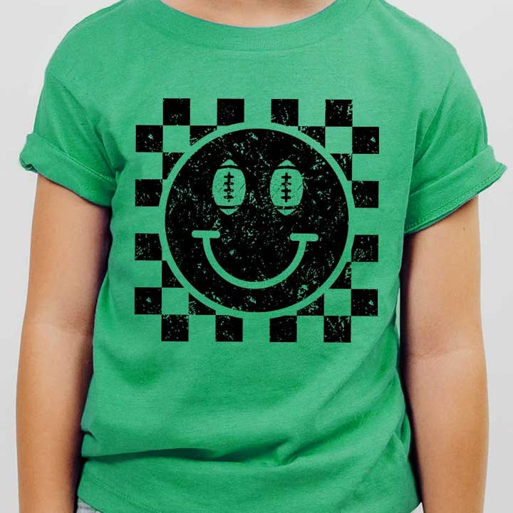 Checkered Football Happy Face Kids Graphic Tee for wholesale by Kids By Kissed Apparel