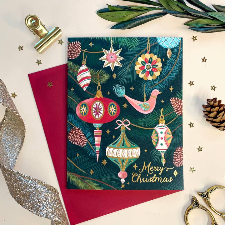 Retro Ornament | Stationery | Christmas Greeting Card | Foil for wholesale by Christine De Carvalho
