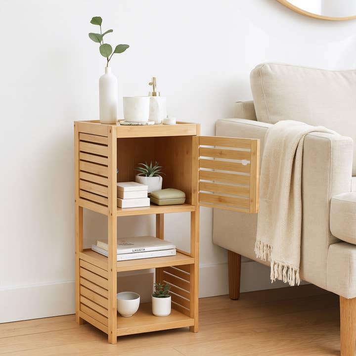 Compact Bath Storage Cabinet Open Shelves and Vented Door for wholesale by Evideco French Home Goods