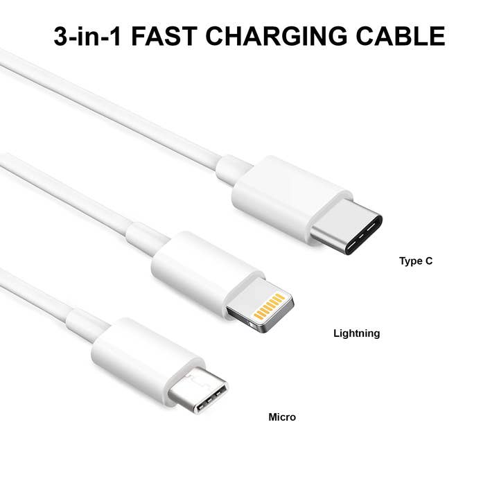 Ellie Rose - Wholesale Charging Cable - 3-in-1 Charging Cable - White Mini6