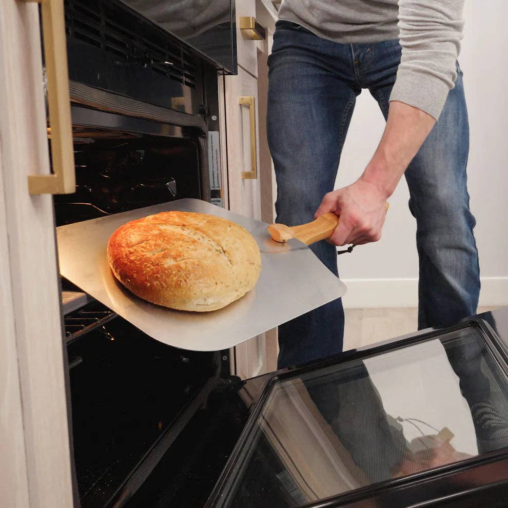 EcoQuality - Wholesale Pizza Board - KCH-08435/KCH-08436, 12x14 & 14x16 Old Stone Aluminum Pizza Peel w/ Folding Handle0