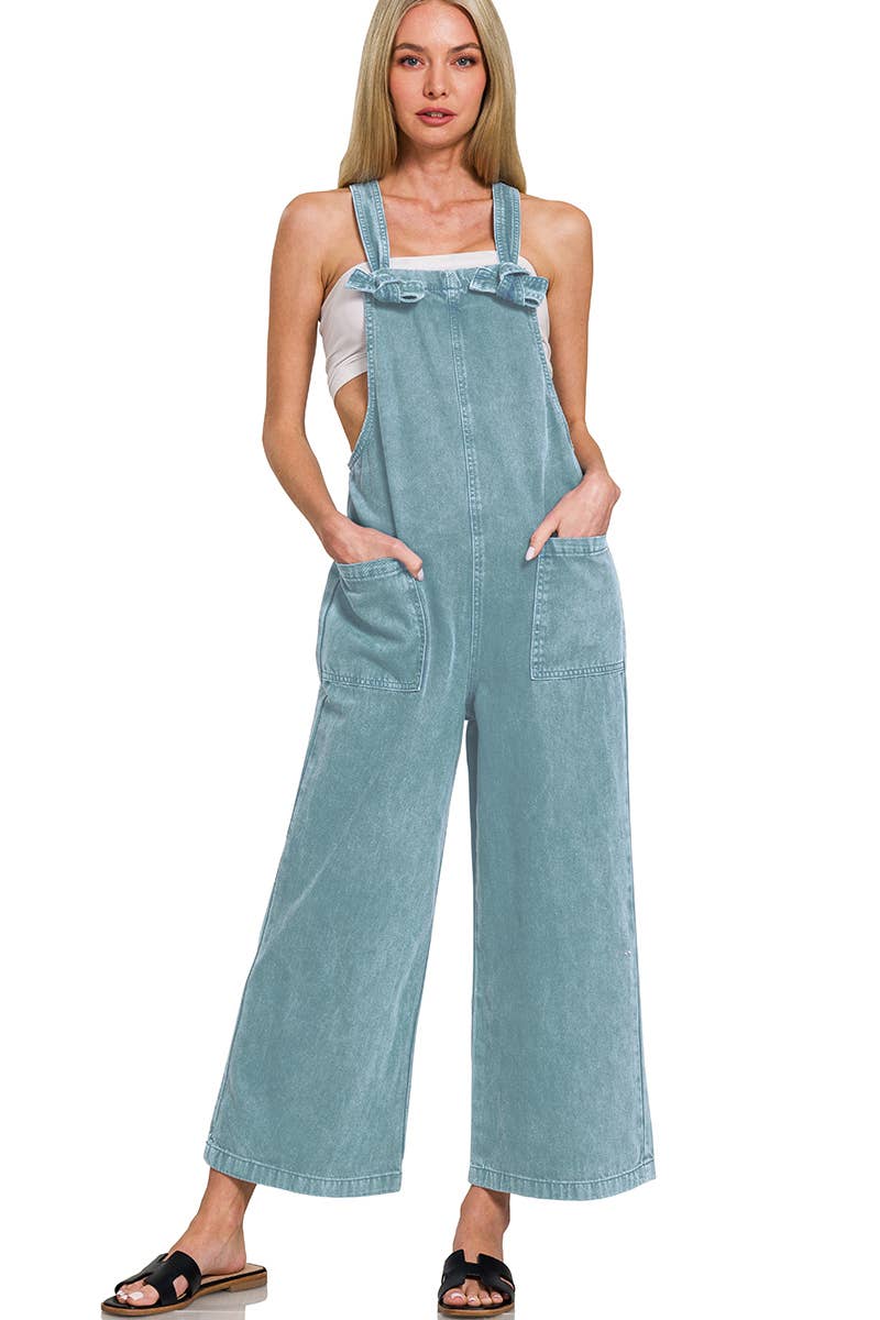42POPS – wholesale Overalls – Women's – ",..._ Washed Knot Strap Pockets Jumpsuit4