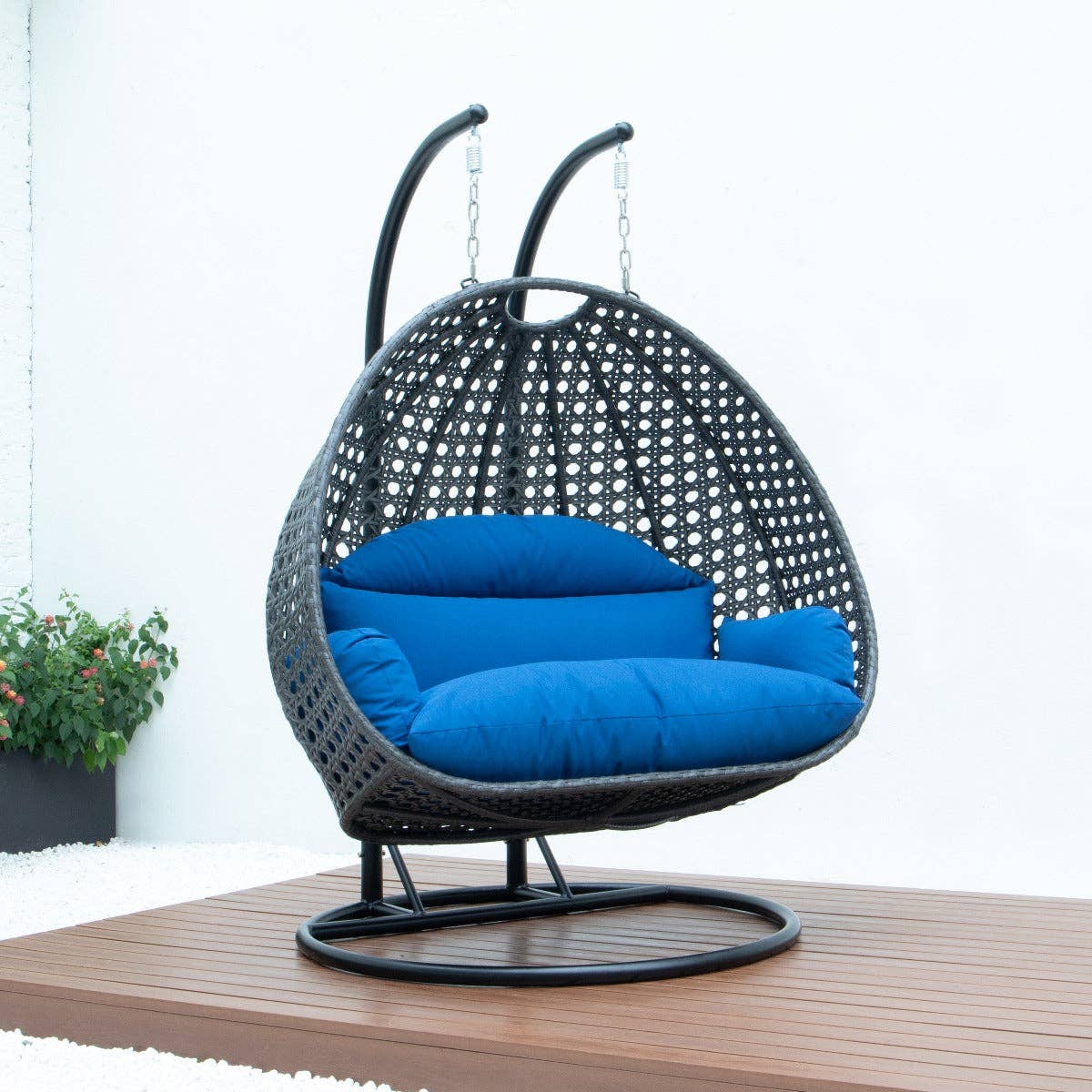 LeisureMod - Wholesale Egg Chair - Modern Charcoal Wicker Hanging Double Seater Egg Swing Chair124