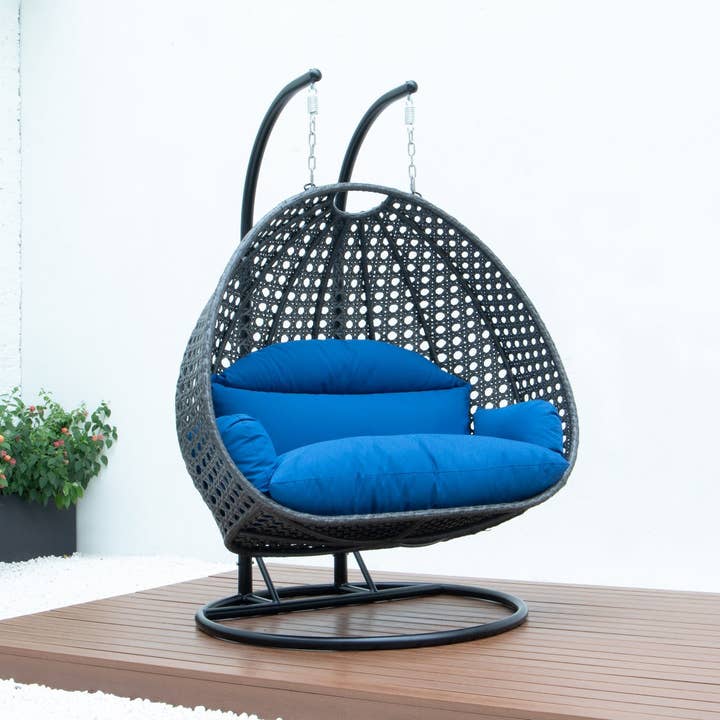 LeisureMod - Wholesale Egg Chair - Modern Charcoal Wicker Hanging Double Seater Egg Swing Chair124