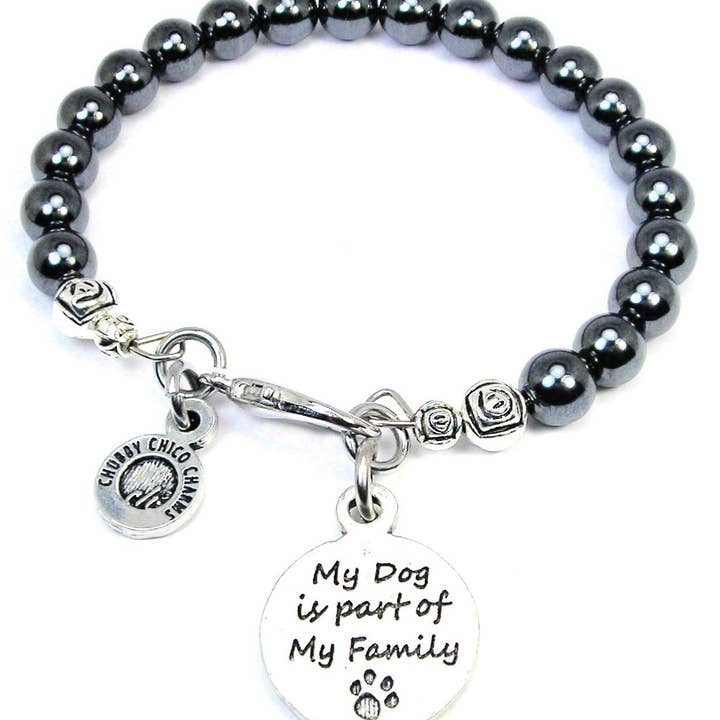 My Dog Is Part Of My Family Hämatit Glasarmband Hund Mama für den Großhandel von Chubby Chico Charms