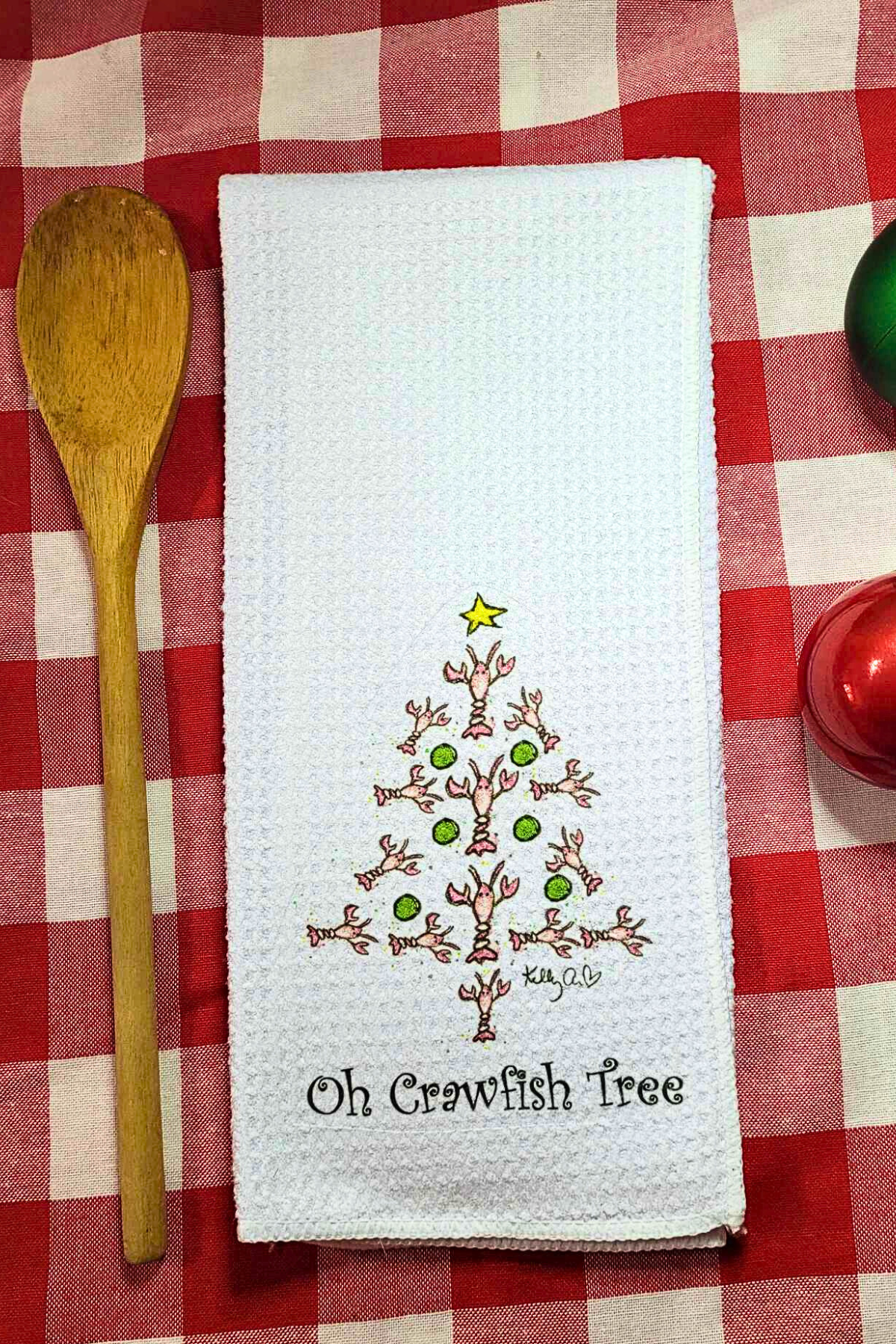 Kelly Airhart Studios - Wholesale Tea Towel - Christmas Tea Towel. Oh Crawfish Tree2