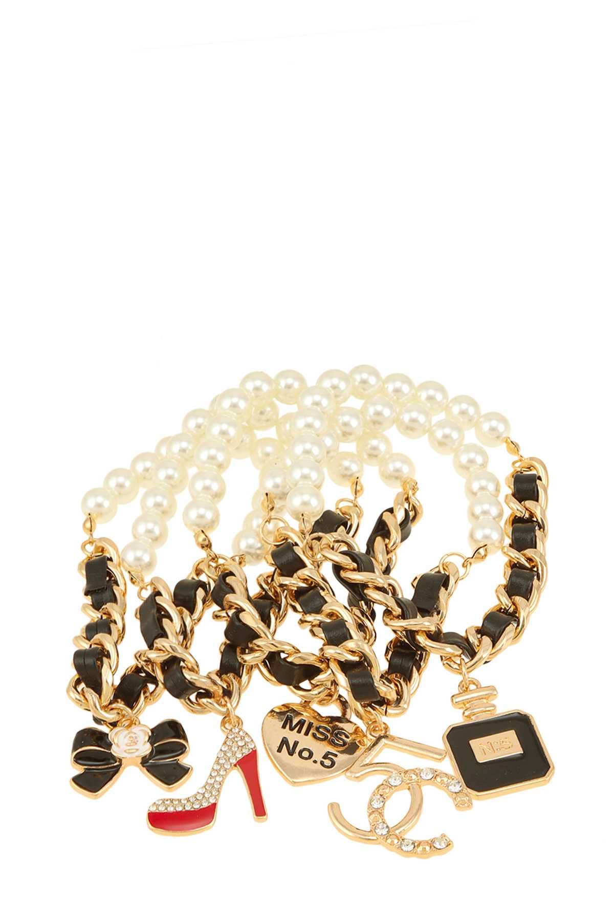 anbfashion - Wholesale Charm/Dangle Bracelet - PEARL AND CHAIN FIVE C CHARM FIVE BRACELET0