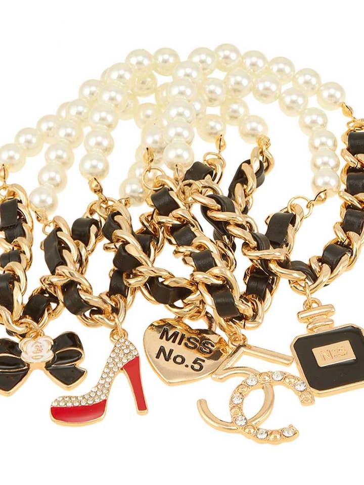 PULSEIRA PÉROLA E CORRENTE CINCO C CHARME CINCO por atacado de anbfashion