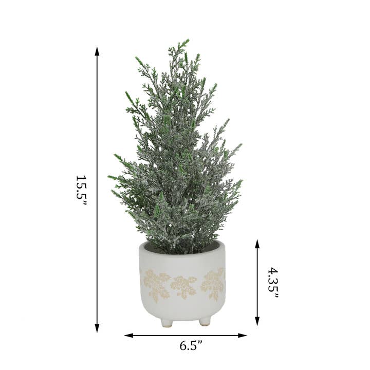 Flora Bunda Inc - Wholesale Artificial Christmas tree - 15.5” Faux Cedar Tree in White Ceramic Footed Pot Décor1