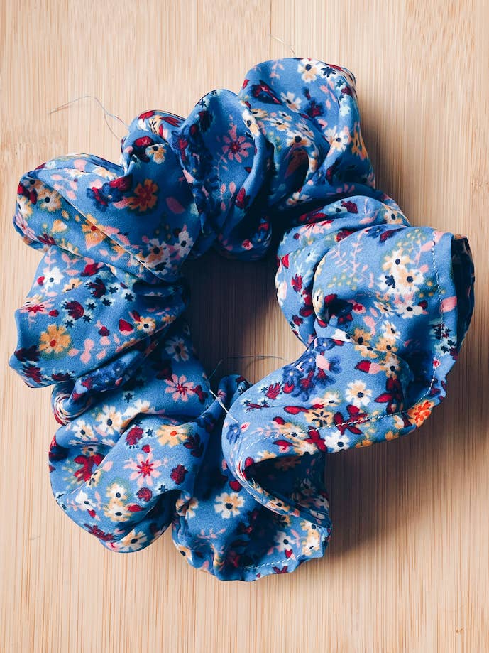 Pimpinella Azure Floral Spring Scrunchie, Hair Accessories for wholesale by Sahara Sage Boutique