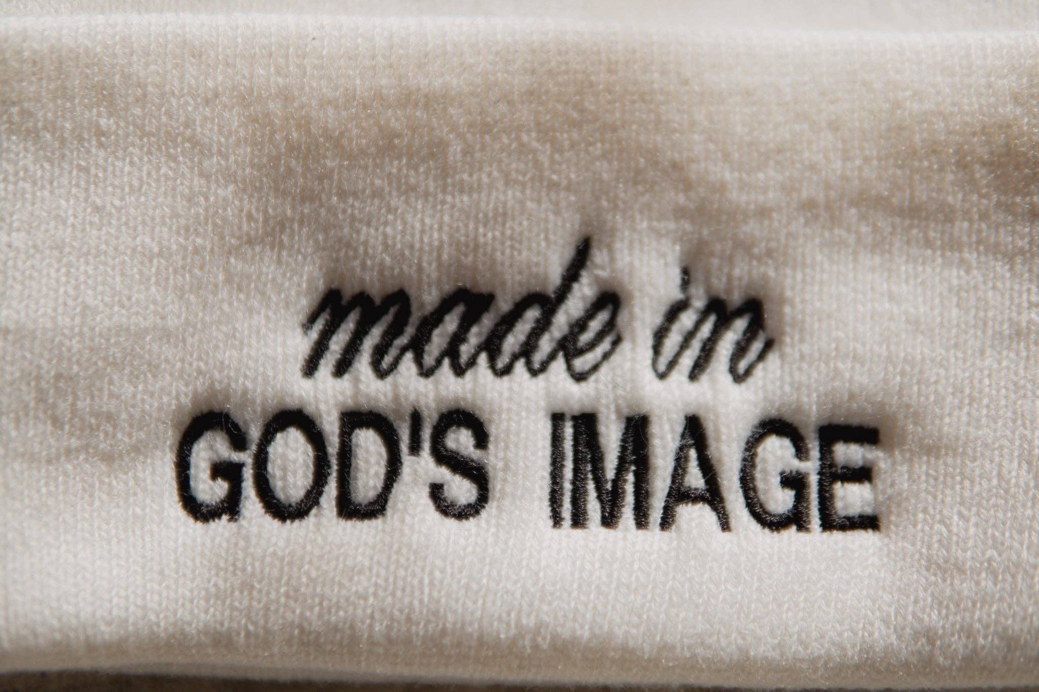 White made in God's image | Embroidered Christian Beanie Toboggan for wholesale on Faire1