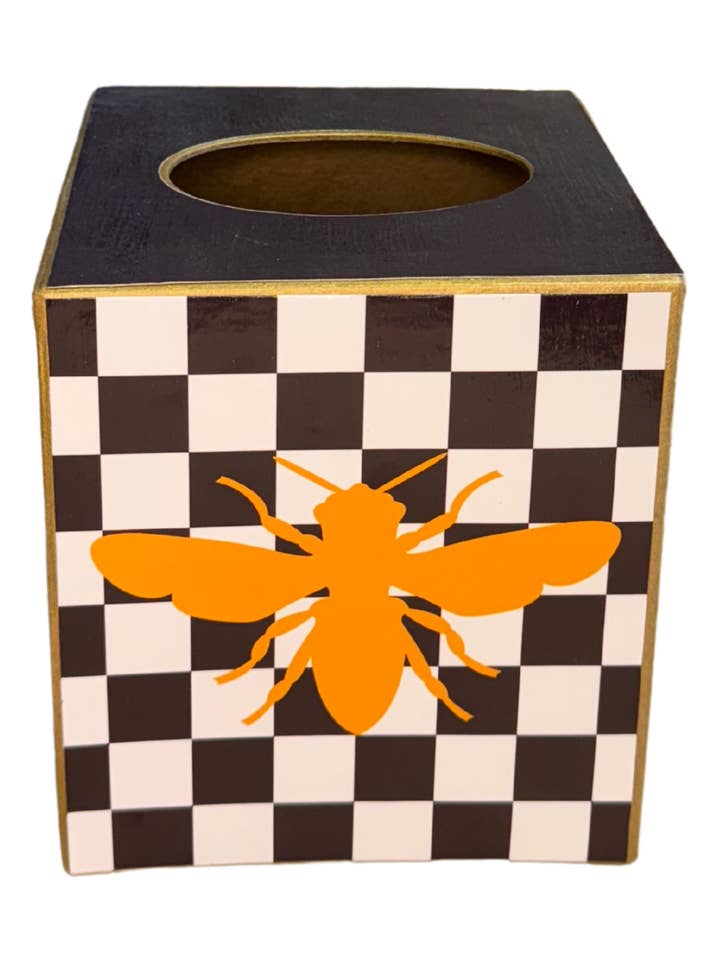 Scatola di Kleenex in cartapesta con un'ape dorata e scatola a scacchi per la vendita all'ingrosso da parte di TOPICS IN THE TROPICS