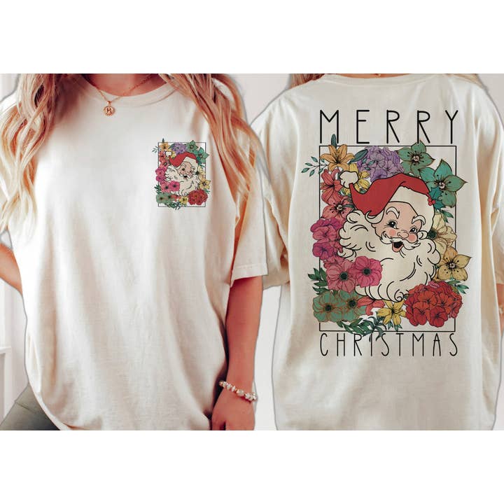 Comfort Color DTF Ivory - Merry Christmas Floral for wholesale by Cypress Slough Outfitters