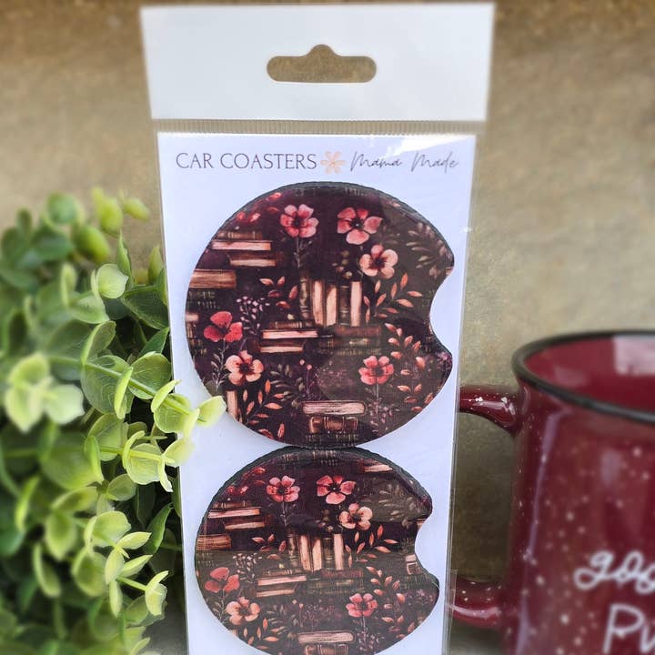 Mama Made - Wholesale Car Coaster - Unisex - Floral Bookshelf Car Coaster Stocking Stuffer Gift