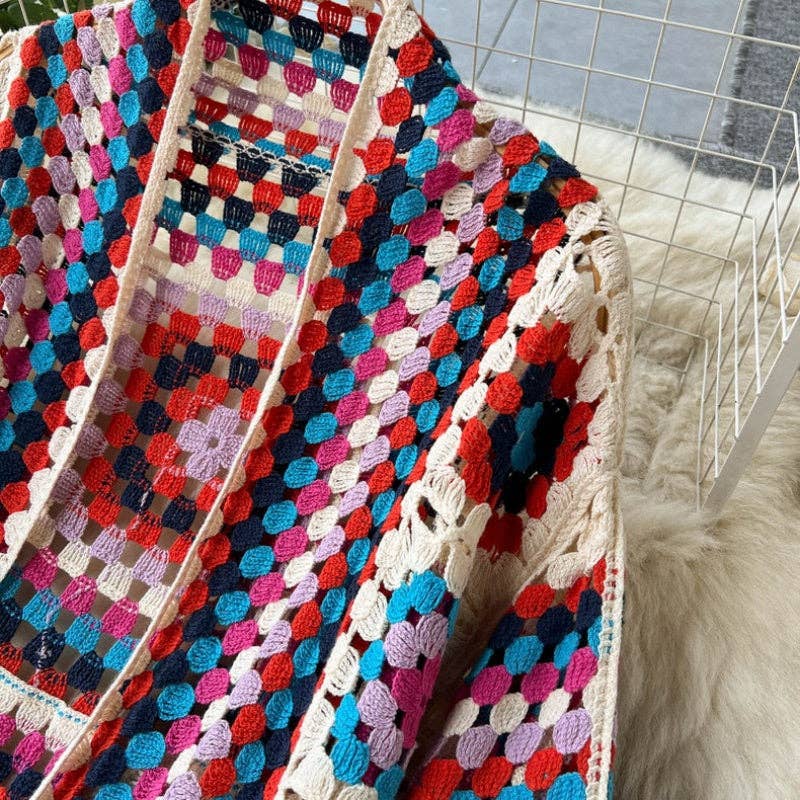 KK Bloom - Vente Cardigan – femme - Cardigan long bohème en crochet à devant ouvert10