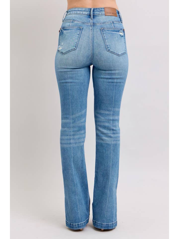 Watermelon Apparel - Wholesale Jeans - Women's - Judy Blue High High Waist Tummy Control Vintage Wash Side Slit Bootcut, Inseam 32"