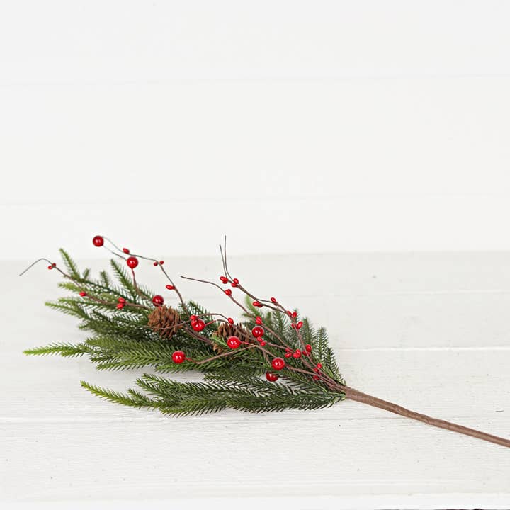 Holiday Depot Inc. - Wholesale Christmas Decoration - 510296- 25in Tall Bush-Soft Touch Norfolk Pine w. Mix Red Be3