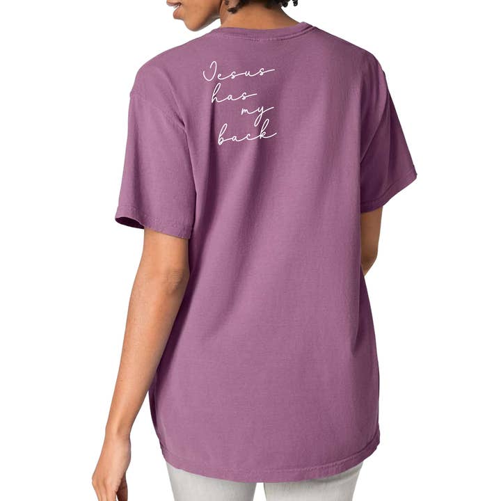 Faith & Life Christian Brands - Wholesale Screen Printed T-Shirt - Women's - Jesus Has My Back Comfort Colors Heavyweight T-Shirt