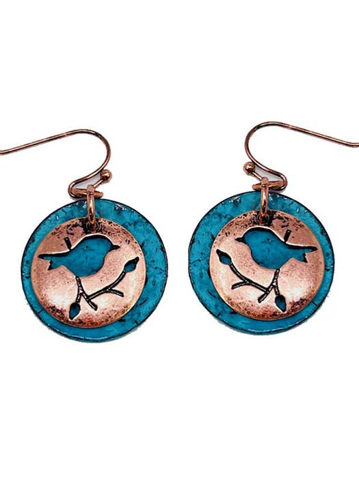 ( UX1120 ) ORECCHINI DOPPI IN METALLO RUSTICO - UCCELLO E ALBERO per la vendita all'ingrosso da parte di Jewelry Max