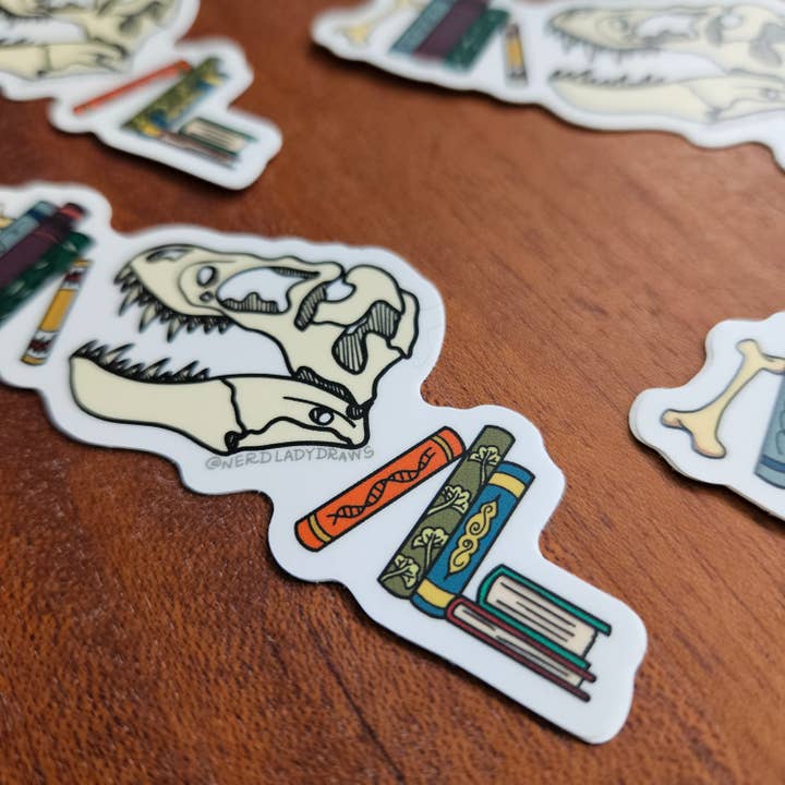 Nerd Lady Designs - Wholesale Phone & Laptop Stickers - Dinosaur Bookstack Sticker11