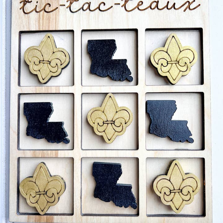 Geaux Magnolia - Wholesale Board Game - Tic Tac Teaux (Toe) Black & Gold Louisiana Fleur De Lis
