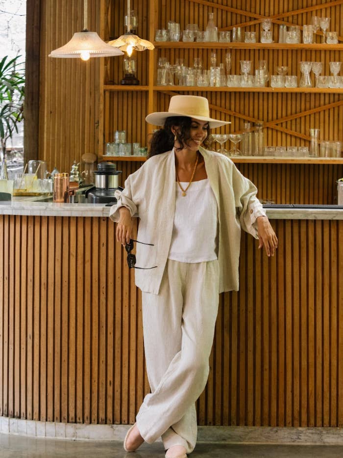 Linen kimono jacket BANOS in Natural melange for wholesale by MagicLinen (We handle U.S. import procedures for you)