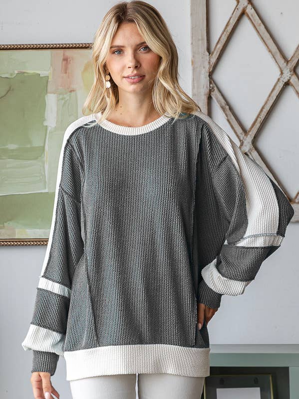 7th Ray - Wholesale Knit Top - Women's - Women's Color Block Rib Knit Top T573815