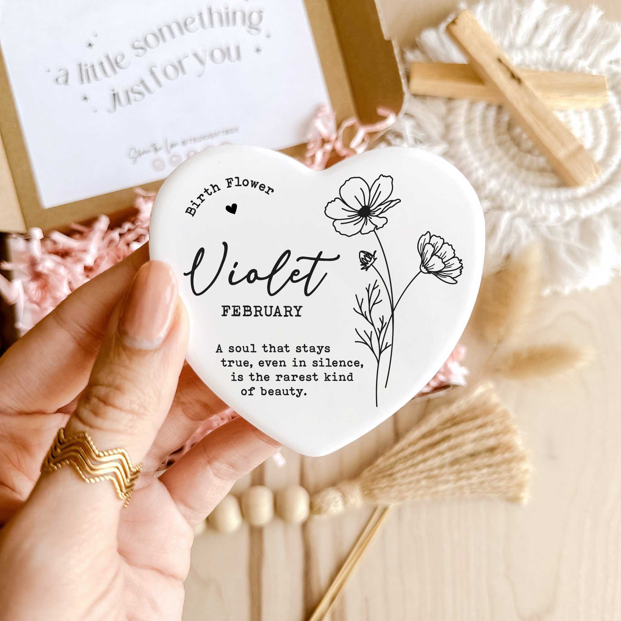 Tsuki Box - Vendita all'ingrosso Calamite - Magnete Fiore di Nascita – Violetta - Febbraio | Cuore in Ceramica3