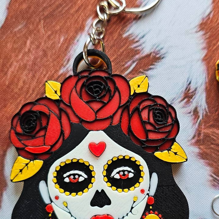 BAHA RANCH WESTERN WEAR - Wholesale Keychain - Women's - 3D Print Mexico Theme Día de los Muertos Day of The Dead Sugar Skull Keychain or Earrings5