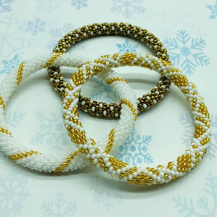 Liftedhope Bracelets - Wholesale Beaded Bracelet - 3 pcs Neutral Gold and White Set.1