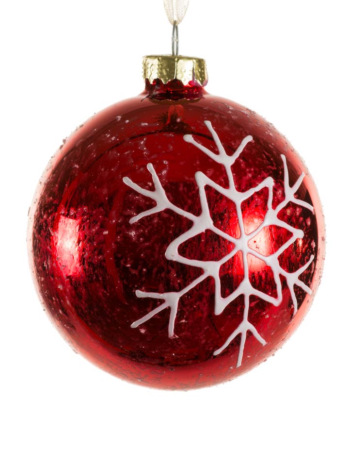 Burgundy and White Plastic Snowflake Ball Ornament for wholesale by Starlight Collection