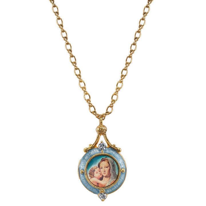 Symbols Of Faith Enamel Mary And Child Locket Necklace 18" for wholesale by 1928 Jewelry