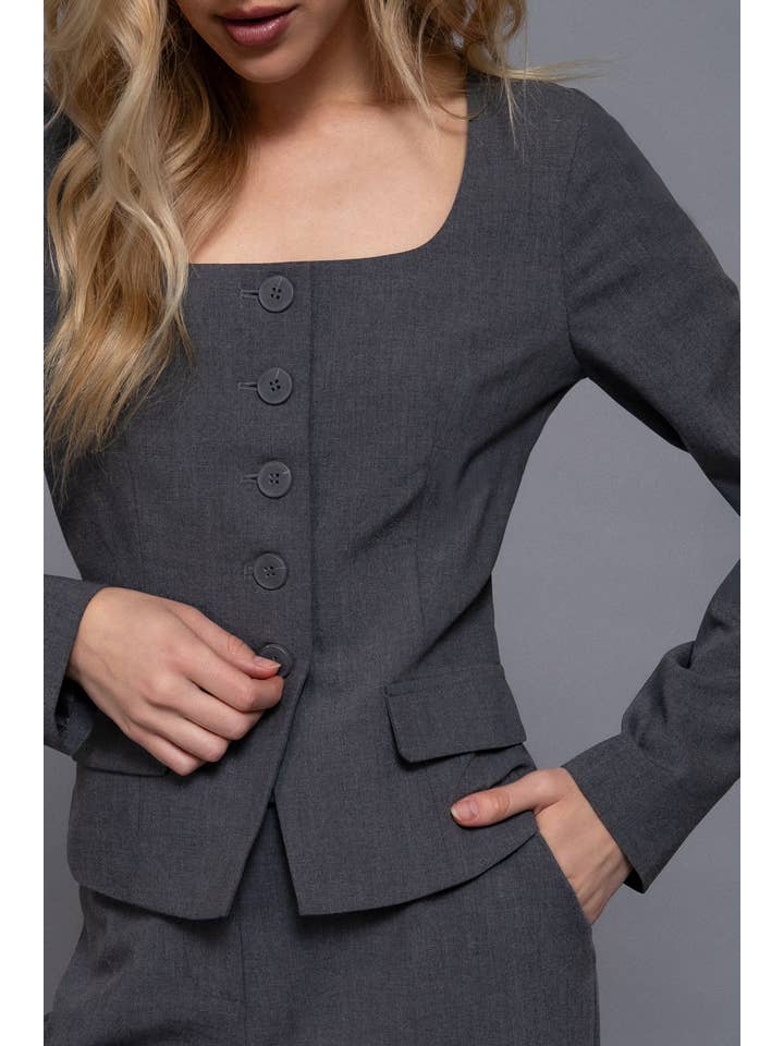 Active Basic | Active USA - Wholesale Blazer - Women's - Long Sleeve Square Neck Body Fitted Blazer3