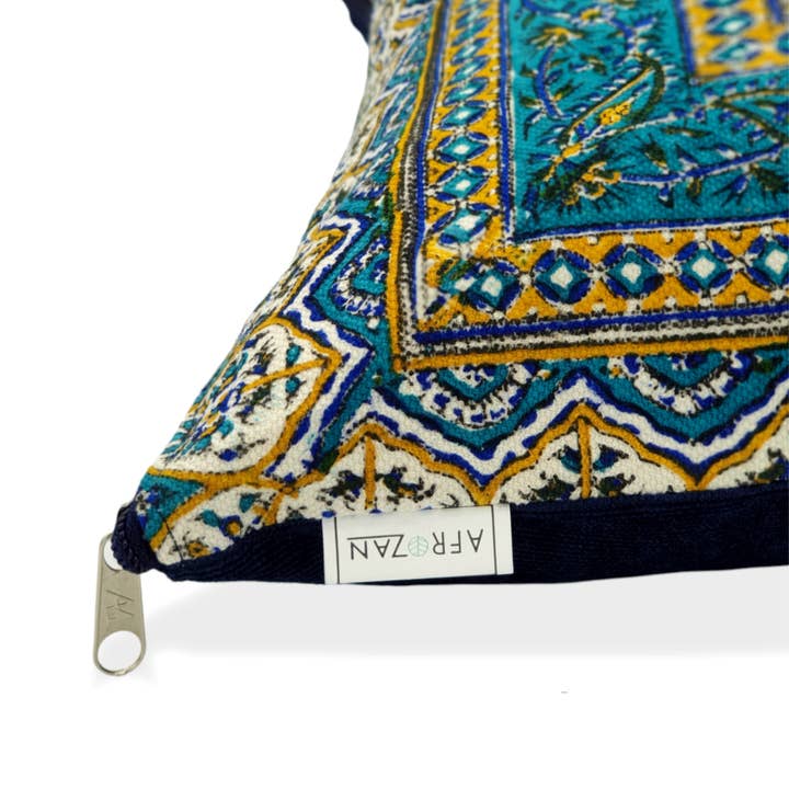 Afrozan Fashion House – Großhandel Zierkissenbezug – AFROZAN Kissenbezug mit Handdruck - Peisly Blue1