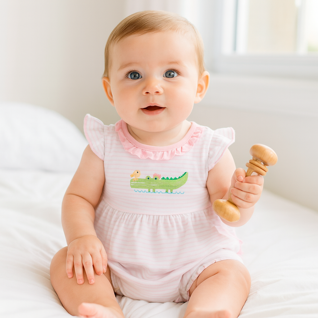 Magnolia Baby – wholesale Bodysuit (non-footed) – Baby – Bayou Babies Applique Bubble - Pink0