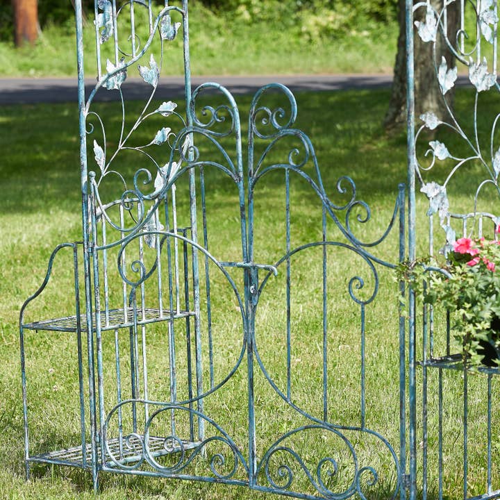 Zaer Ltd. International - Wholesale Outdoor Ornament/Decor - Iron Garden Gate w/Side Plant Stands "Stephania" in 3 Colors4