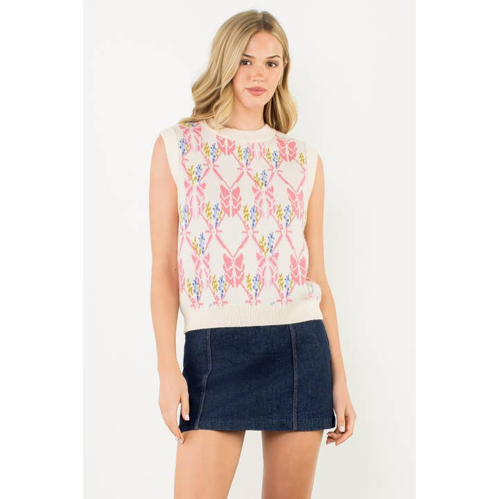 Top de punto sin mangas con estampado floral de mariposas para venta al por mayor de THML
