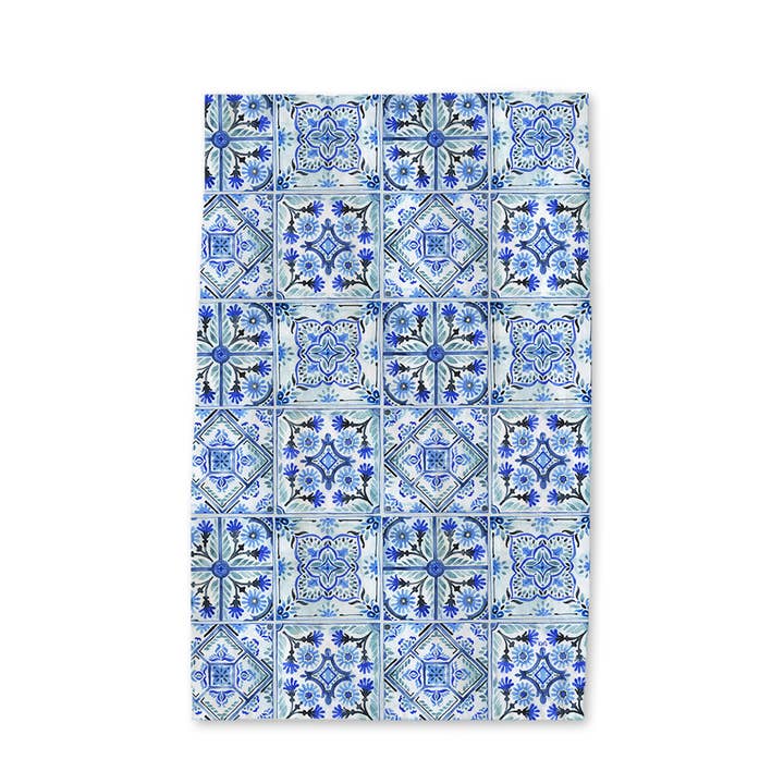 KelseyMDesigns - Wholesale Tea Towel - Blue Mediterranean Tile Tea Towel - Kitchen Decor
