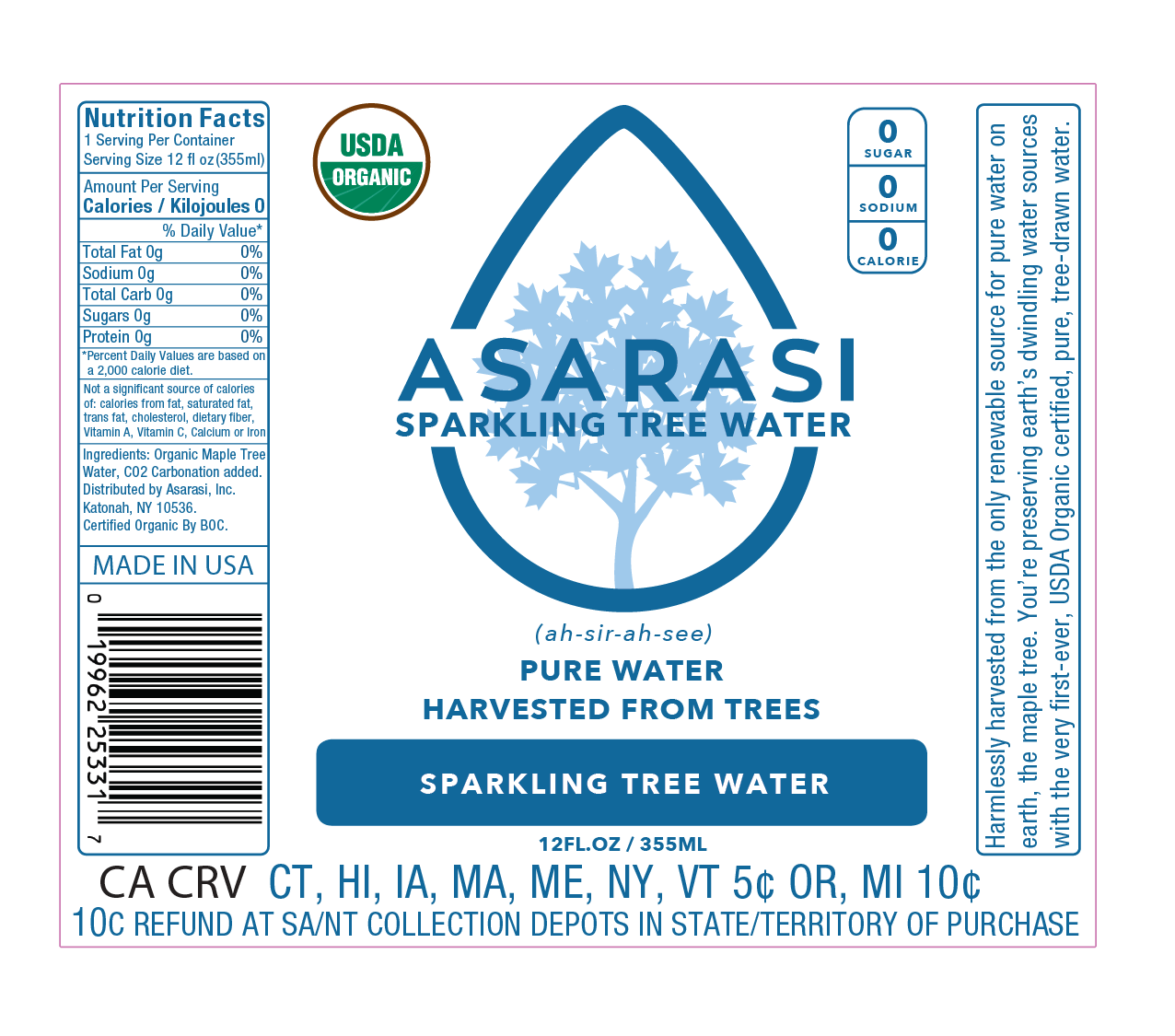 Asarasi Sparkling Tree Water - Wholesale Sparkling Water - 12-Pack Bottles - Asarasi Sparkling Tree Water, NaturalPlain1