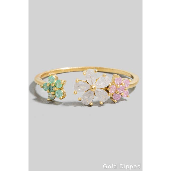 Gold Dipped Cz Flowers Open Band Ring for wholesale by The Looks by Fame Accessories