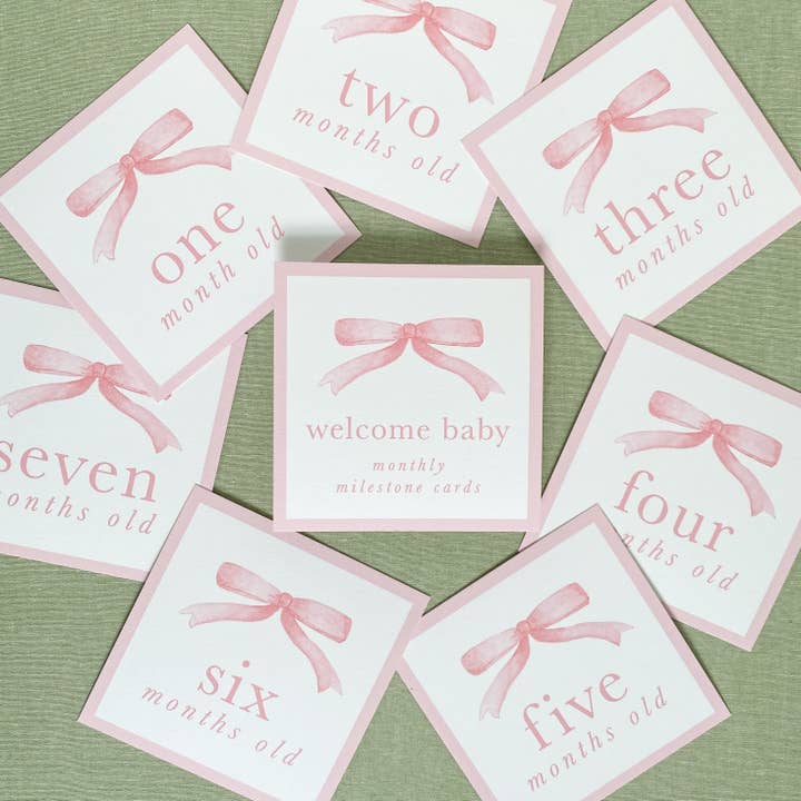 Pink Bow Milestone Cards for wholesale by Gloster Road Co.
